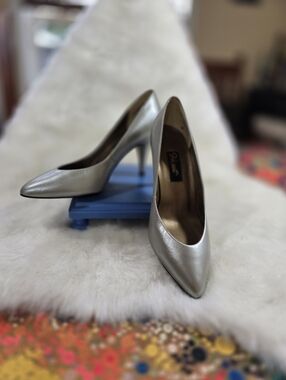 9 West Silver Pointed-Toe High Heel Pumps